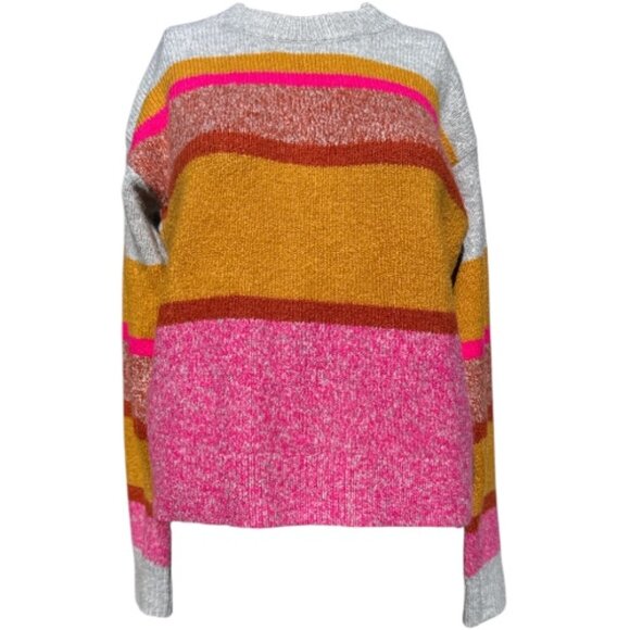 Lou & Grey for Loft Striped Orange Pink Gray & Yellow Crew Neck Sweater Size S - Picture 1 of 4